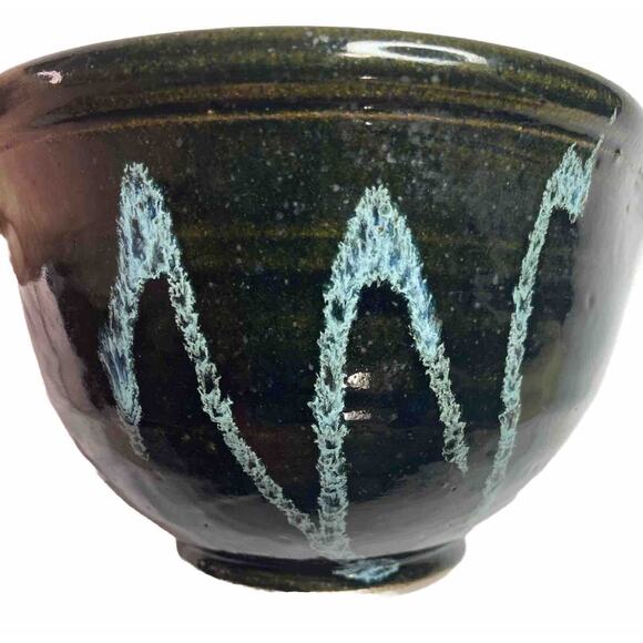 VTG Dough Bowl Studio Pottery Batter Spout Black Blue Signed Boho Whimsygoth 70s - Picture 15 of 15